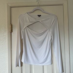 Express White Draped Long Sleeve Top